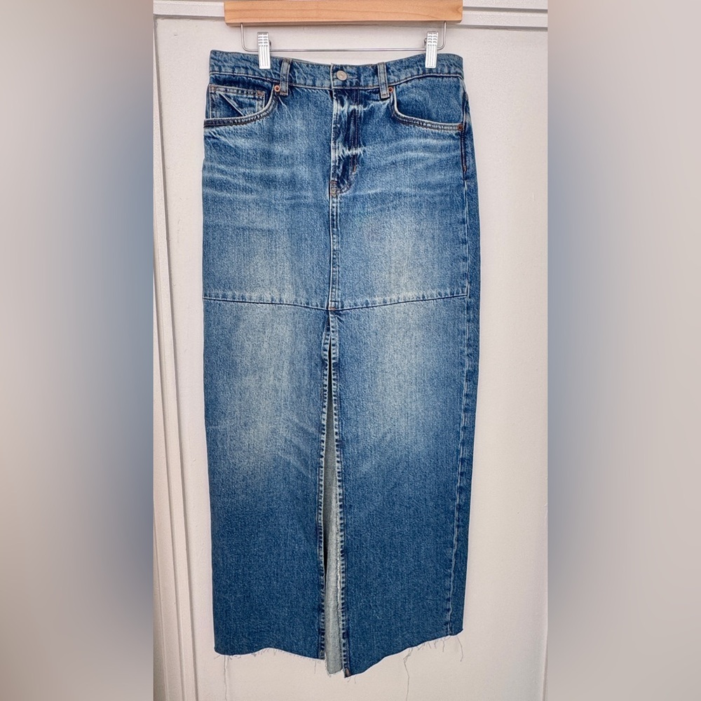 Reformation Blue Denim Maxi Skirt with Front Slit - Picture 3 of 6